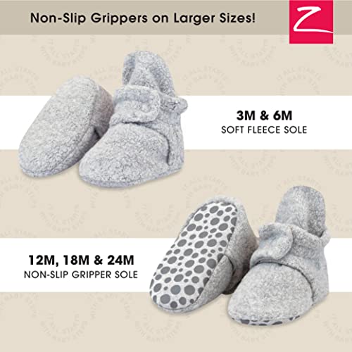 Zutano Unisex Fleece Baby Booties with Organic Cotton Lining, Newborn Essentials, Heather Gray, 6 Months