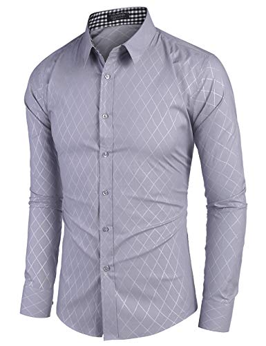 COOFANDY Mens Shirt Business Dress Slim Fit Casual Button Down Light Grey