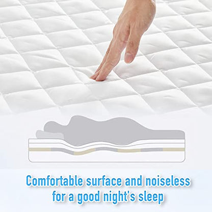 HYLEORY Twin Size Waterproof Mattress Pad Protector, Breathable Quilted Mattress Cover Noiseless Waterproof Fitted Sheet Mattress Topper Upto 21" Deep Pocket, White