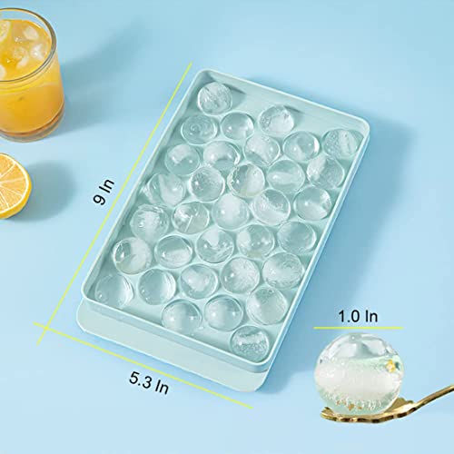 Round Ice Cube Tray with Lid & Bin Ice Ball Maker Mold for Freezer with Container Mini Circle Ice Cube Tray Making 66PCS Sphere Chilling Cocktail Whiskey Tea Coffee 2 Trays 1 ice Bucket & Scoop