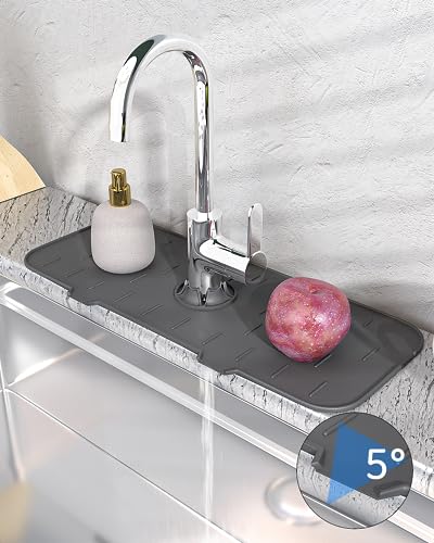 Kitchen Sink Splash Guard - Silicone Faucet Handle Drip Catcher Tray, Dish Soap Dispenser and Sponge Holder Mat Behind Faucet, Kitchen Guard Gadgets Sink Accessories for Kitchen Counter and Bathroom