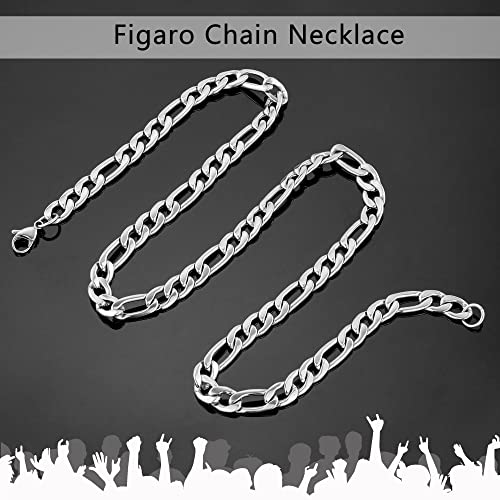 SANNYRA 16 Inches Figaro Chain Necklace 4MM Stainless Steel Figaro Link Chain for Men Women