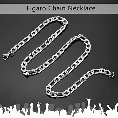 SANNYRA 16 Inches Figaro Chain Necklace 4MM Stainless Steel Figaro Link Chain for Men Women