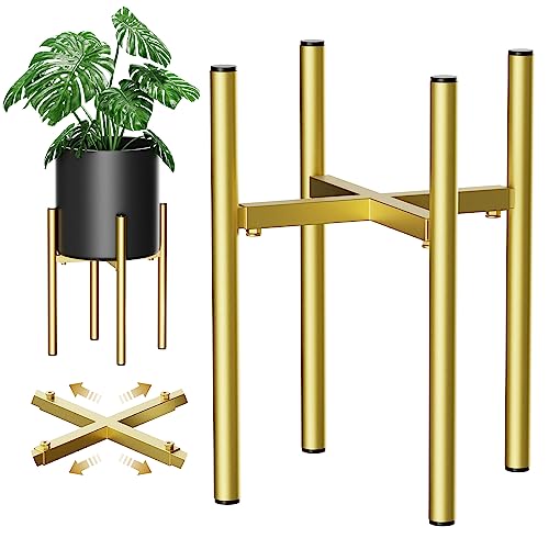 Metal Plant Stands for Indoor Plants Adjustable for 8 9 10 11 12 inches Planter Mid Century Stable Stylish Corner Plant Stand for Outdoor, Gold 1Pack, Pot not Included