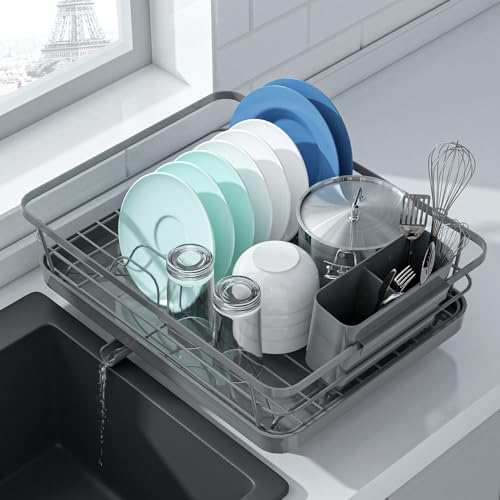 Kitsure Dish Drying Rack- Space-Saving Dish Rack, Dish Racks for Kitchen Counter, Durable Stainless Steel Kitchen Drying Rack with a Cutlery Holder, Grey1