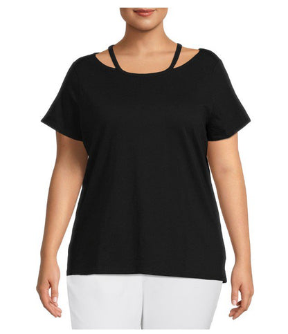  Women's Plus Size Cut Out Neck Short Sleeve Top