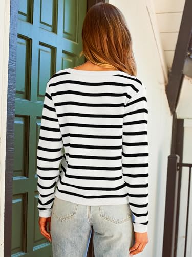 LILLUSORY Women's Striped Cardigan Sweaters Knit Cropped Winter Chunky Cute Casual Black and White Tweed Jackets 2023 Trendy