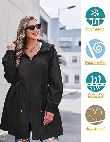 IN'VOLAND Women's Plus Size Rain Jacket Lightweight Long Raincoat Hooded Windbreaker Jackets with Pockets