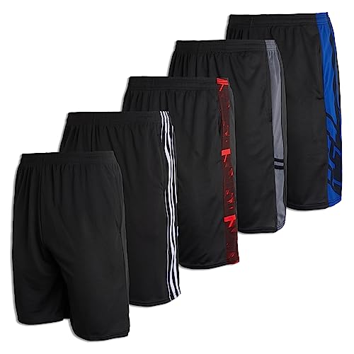 Men's Mesh Active Wear Athletic Basketball Essentials Performance Gym Soccer Running Summer Fitness Quick Dry Wicking Workout Clothes Sport Shorts - Set 8-5 Pack, L