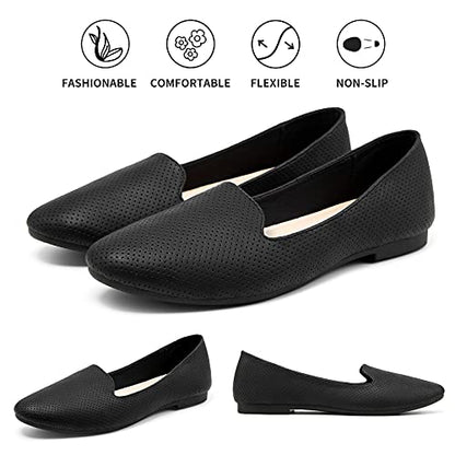 hash bubbie Women Ballet Black Flats Shoes Comfortable Slip on Shoes Casual Dress Shoes（Black .US8）