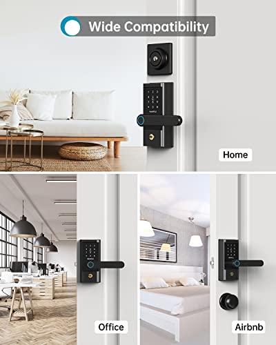 Keyless Entry Smart Door Lock - HEANTLE Smart Lock Fingerprint Door Lock with Lever Electronic Locks for Front Door Touchscreen Keypads Door Lock Automatic Lock Compatible with Alexa Google Home Black