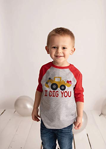 7 ate 9 Apparel Kid's I Dig You Construction Truck Valentine's Day Red Raglan Shirt 3T