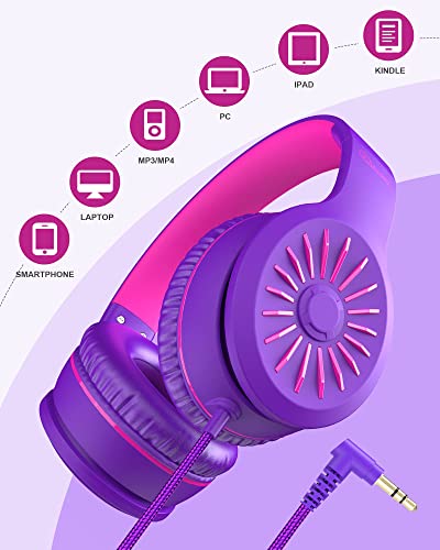 Elecder i45 On-Ear Headphones with Microphone - Foldable Stereo Bass Headphones with No-Tangle 1.5M Cord, 3.5MM Jack, Portable Wired Headphones for School/Kids/Teens/Smartphones/Travel/Tablet - Purple