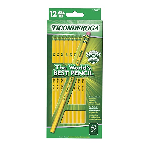 Ticonderoga Wood-Cased Pencils, Unsharpened, 2 HB Soft, Yellow, 12 Count