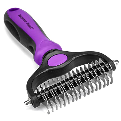 Maxpower Planet Pet Grooming Brush - Double Sided Shedding and Dematting Undercoat Rake for Dogs, Cats - Extra Wide Dog Grooming Brush, Dog Brush for Shedding, Cat Brush, Dog Brush, Pet Comb, Purple