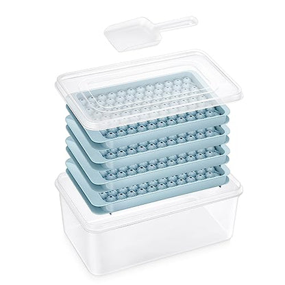 Mini Ice Cube Tray, 4 Pack Small Ice Cube Tray with Lid and Bin, 104x4 Pcs Tiny Round Ice Trays for Freezer, Crushed Ice Trays Easy Release for Chilling Drinks, Coffee, Cocktail, Juice (Blue)
