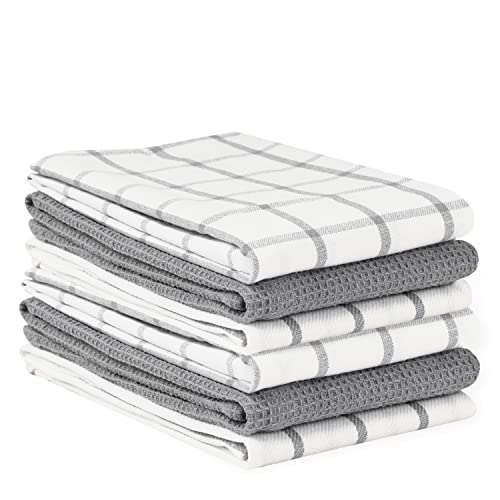 LANE LINEN Kitchen Towels and Dishcloths Set - Pack of 6 Cotton Dish Cloths, 18”x 28”, Soft Hand Towels for Kitchen, Tea Towels, Premium Kitchen Dish Towels, Quick Drying Cleaning Towels - Grey Towels