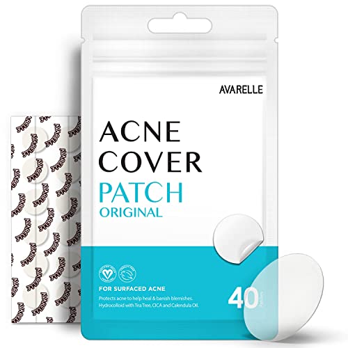 Avarelle Pimple Patches (40 Count) Hydrocolloid Acne Cover Patches | Zit Patches for Blemishes, Zits and Breakouts with Tea Tree, Calendula and Cica Oil for Face | Vegan, Cruelty Free Certified, Carbonfree Certified (40 PATCHES)