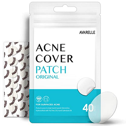 Avarelle Pimple Patches (40 Count) Hydrocolloid Acne Cover Patches | Zit Patches for Blemishes, Zits and Breakouts with Tea Tree, Calendula and Cica Oil for Face | Vegan, Cruelty Free Certified, Carbonfree Certified (40 PATCHES)