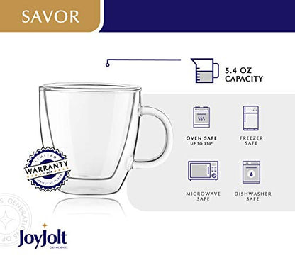 JoyJolt Savor Double Wall Insulated Glasses Espresso Mugs (Set of 2) - 5.4-Ounces