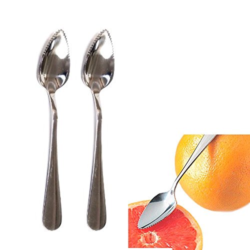 Set of 2 Grapefruit Spoons and 1 Grapefruit Knife, Stainless Steel, Serrated Edges