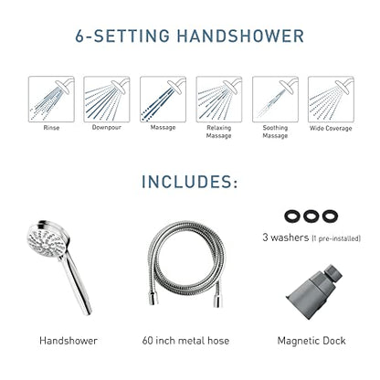 Moen Engage Magnetix Spot Resist Brushed Nickel 3.5-Inch Six-Function Eco-Performance Removable Handheld Showerhead with Magnetic Docking System, 26100EPSRN