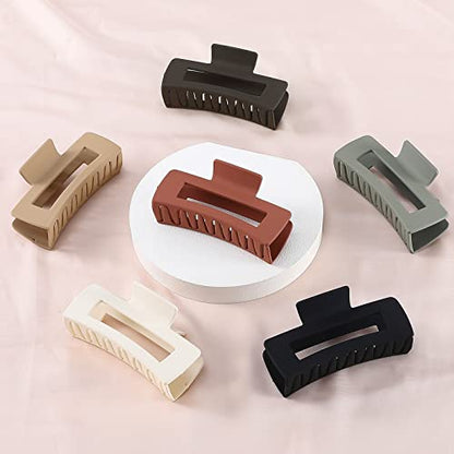 Sisiaipu 4 Inch Big Hair Claw Clips 6 Pcs Large Claw Clips for Thick Hair Square Hair Clips for Women Rectangle Hair Clips Nonslip Acrylic Banana Jaw Clips Hair Accessories for Girls -Brown