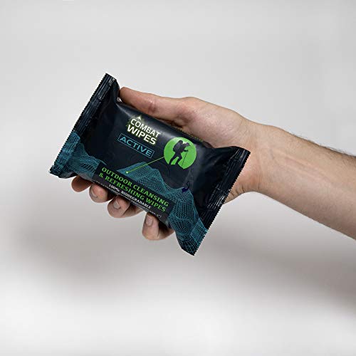 Combat Wipes ACTIVE Outdoor Wet Wipes - Extra Thick Camping Gear, Biodegradable, Body & Hand Cleansing/Refreshing Cloths for Backpacking & Gym w/Natural Aloe & Vitamin E (25 Wipes)