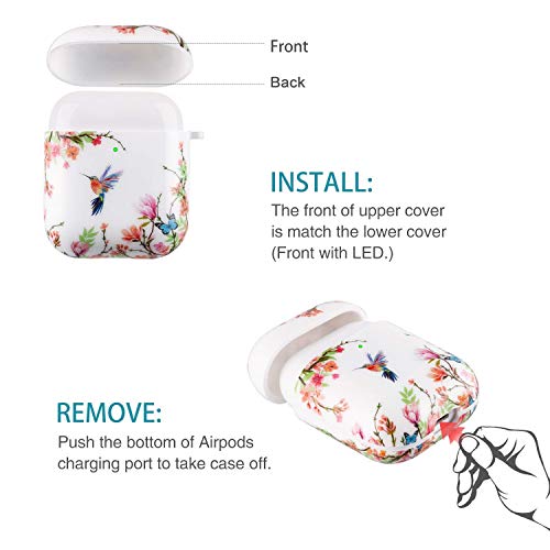 Airpod Case Hummingbird Flowers, Shockproof Hard Case Cover with Keychain for Apple Airpod Case 2nd 1st Generation, Case for Airpod Boys Girls, Front LED Visible, Support to Wireless Charging