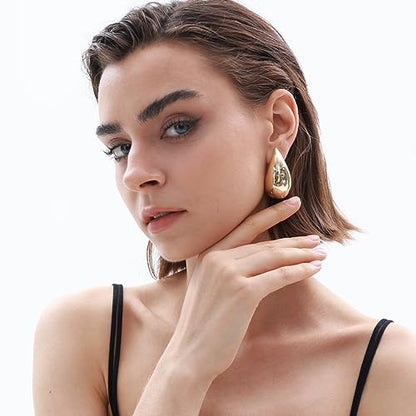 PNYFIL Bottega Earring Dupes Chunky Gold Hoop Earrings For Women Trendy Tear Drop Waterdrop Earrings Big Large Fashion Teardrop Necklace Statement Jewelry For Women Girls