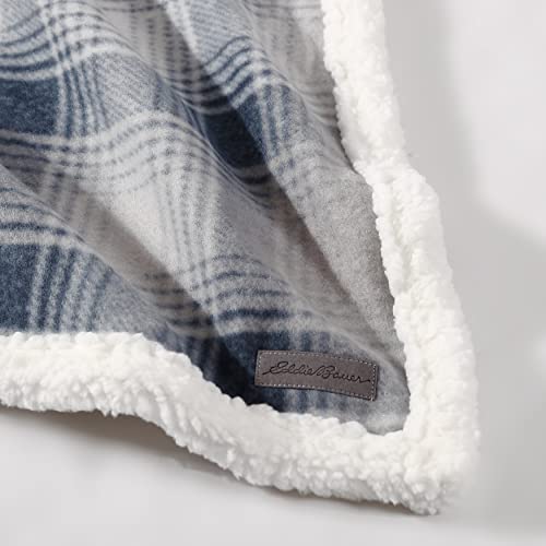 Eddie Bauer Brushed Throw Blanket Reversible Sherpa & Brushed Fleece, Lightweight Home Decor for Bed or Couch, Nordic Midnight