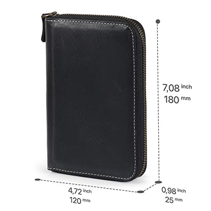 Londo Genuine Leather Padfolio with Pencil Holder Notepad and Zipper Closure (Black)