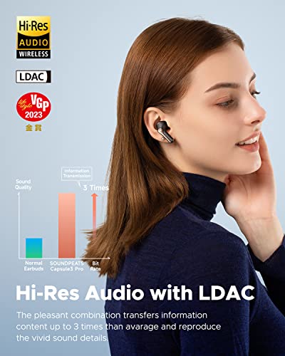 SoundPEATS Capsule3 Pro 43dB Hybrid Active Noise Cancelling Earbuds, Hi-Res Bluetooth 5.3 Earphones with LDAC, 6 Mics for Calls, 52 Hrs, IPX4 Rated, Powerful Sound, App Customize EQ