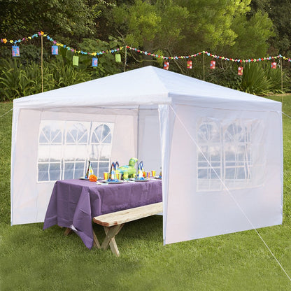  10 X 10 Canopy Tent with 4 Removable Sidewalls for Patio Garden, Sunshade Outdoor Gazebo BBQ Shelter Pavilion, for Party Wedding Catering Gazebo Garden Beach Camping Patio, White, S10667