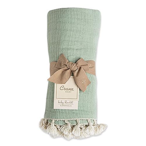 Crane Baby Muslin Swaddle Blanket, Soft Cotton Lightweight Nursery and Stroller Blanket for Baby Boys & Girls, Evergreen, 30" x 40"