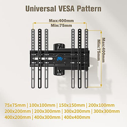 Mounting Dream TV Wall Mount Swivel and Tilt for Most 26-55 Inch TV, TV Mount Perfect Center Design, Full Motion TV Mount Bracket with Articulation, up to VESA 400x400mm, 60 lbs, MD2377