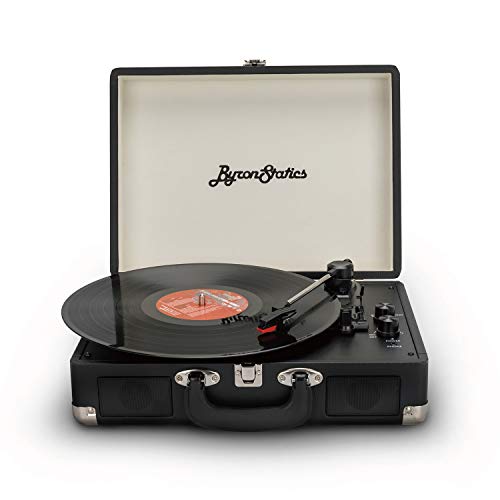 Bluetooth 3-Speed Record Player, ByronStatics Smart Portable Wireless Vinyl Turntable Built in Stereo Speakers Suitcase Record Player with Extra Stylus, RCA Line out Aux in - Black