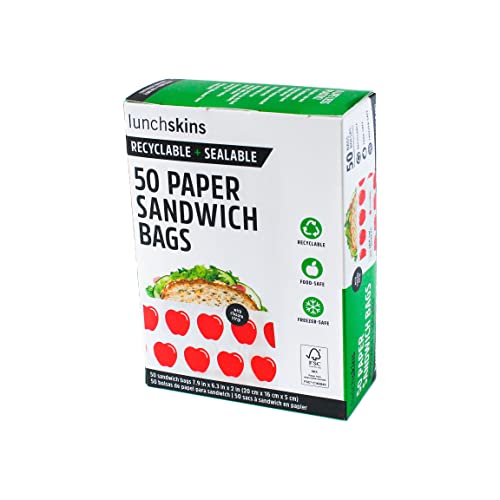 Lunchskins Recyclable & Sealable Food Storage Sandwich Bags Apple, 50 count