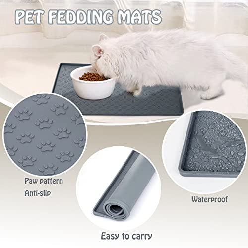 Dog Cat Pet Food Mat Dog Feeding Mat for Food and Water Silicone Dog Dish Mats for Floors Waterproof Slip Dog Bowl Mat with Raised Edges to Prevent Food and Water Messes on Floor