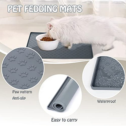 Dog Cat Pet Food Mat Dog Feeding Mat for Food and Water Silicone Dog Dish Mats for Floors Waterproof Slip Dog Bowl Mat with Raised Edges to Prevent Food and Water Messes on Floor