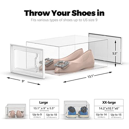 SEE SPRING Large 12 Pack Shoe Storage Box, Clear Plastic Stackable Shoe Organizer for Closet, Space Saving Foldable Shoe Rack Sneaker Container Bin Holder