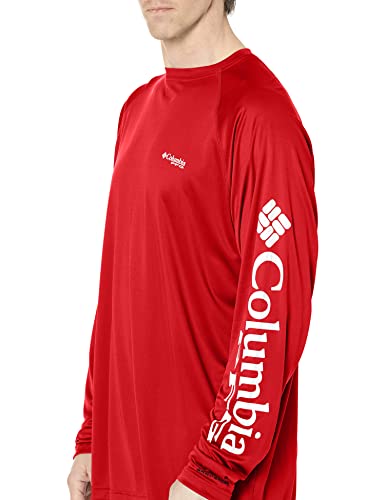 Columbia Men's Terminal Tackle Long Sleeve Shirt, Red Spark/White Logo, Large