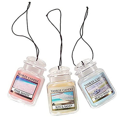 Yankee Candle Car Air Fresheners, Hanging Car Jar® Ultimate 3-Pack, Neutralizes Odors Up To 30 Days, Includes: 1 Beach Walk, 1 Pink Sands, and 1 Sun and Sand (Pack of 3)