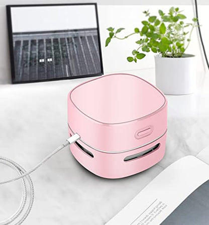 ODISTAR Desktop Vacuum Cleaner, Mini Table dust Sweeper Energy Saving,High Endurance up to 400 mins,360º Rotatable Design for Keyboard/Home/School/Office (Pink Charging)