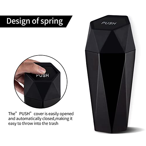 JUSTTOP Car Trash Can with Lid, Diamond Design Small Automatic Portable Trash Can, Easy to Clean, Used in Car Home Office (Black)