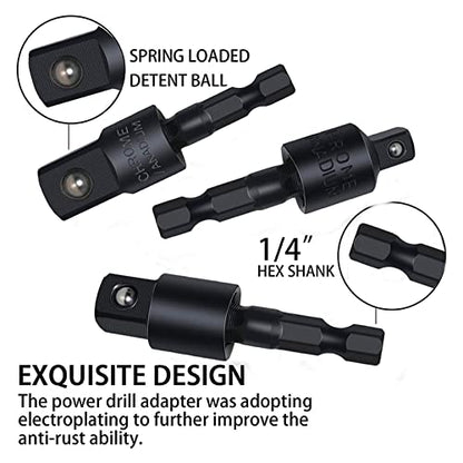 CIGOTU Right Angle Drill Adaptor,4-in-1 Impact Drill Bit Extension,360° Rotatable 1/4 3/8 1/2" Impact Grade Socket Adapter Set,105 Degree Angle Screwdriver Drill Bit for Household Workplace Industry