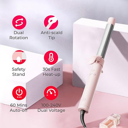 TYMO Rotating Curling Iron 1 Inch - Automatic Curling Wand for 48H Curls/Beach Waves, Tourmaline Ceramic Self Curler, 40M Negative Ions, 30s Fast Heat-up, Long Barrel for Shoulder Length to Long Hair