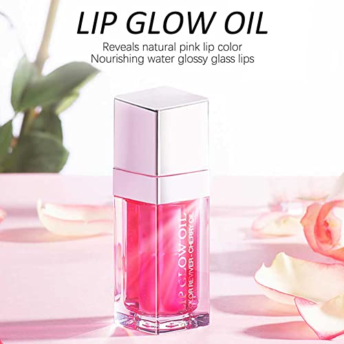 Hydrating Lip Glow Oil, Moisturizing Lip Oil Gloss, Transparent Tinted Lip Balm, Transparent Toot Lip Oil, Plumping Lip Gloss, Long Lasting Nourishing Non-sticky (Cherry)