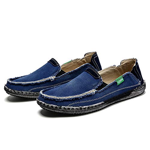 Men's Slip on Deck Shoes Loafers Canvas Boat Shoe Non Slip Casual Loafer Flat Outdoor Sneakers Walking (Blue, Numeric_13)