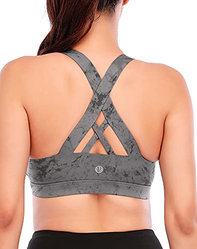 RUNNING GIRL Sports Bra for Women, Criss-Cross Back Padded Strappy Sports Bras Medium Support Yoga Bra with Removable Cups (2353D-Slate Gray, XS)